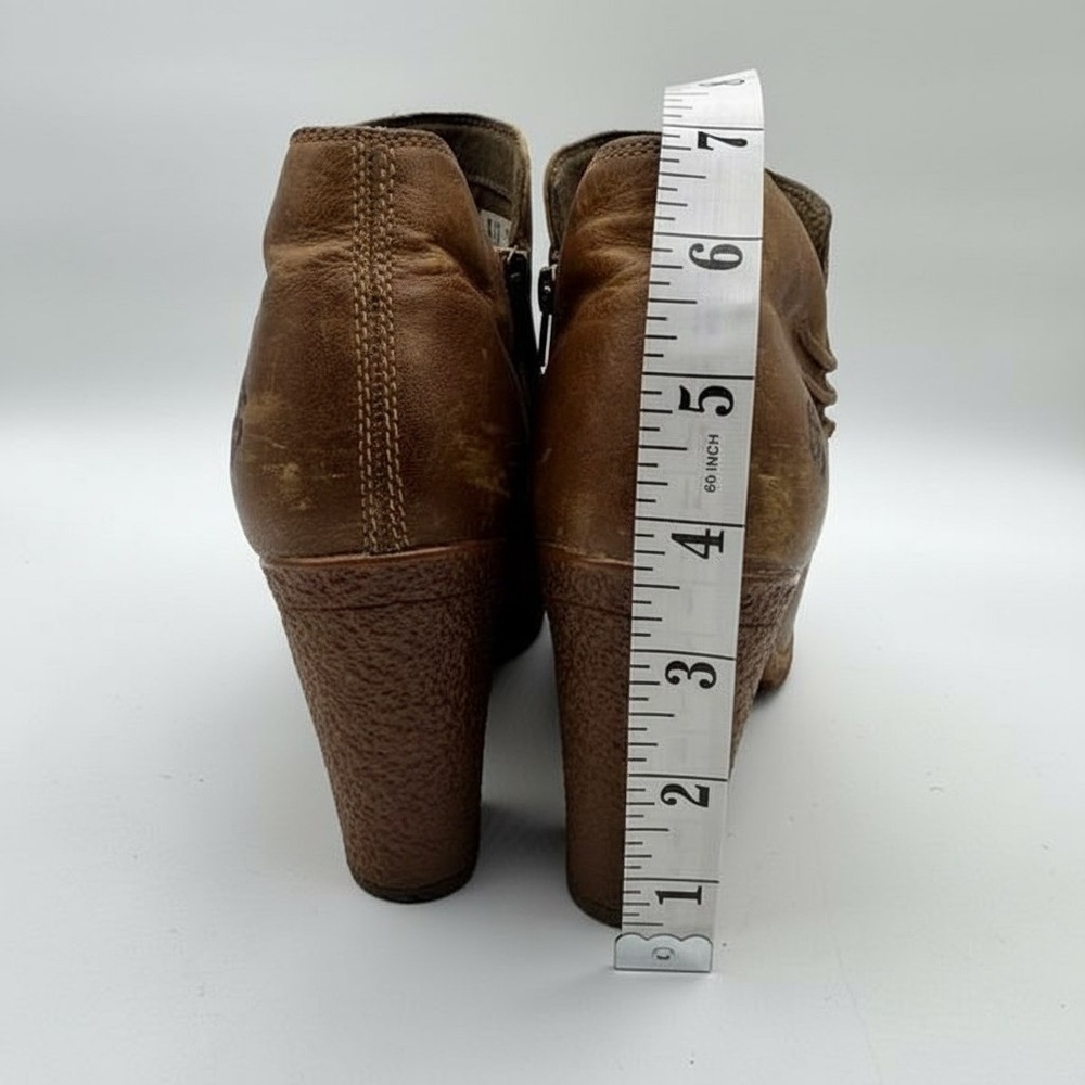 Timberland Brown Leather Peep Toe Ankle Booties Block Heel Zip Up 10 - Picture 11 of 14